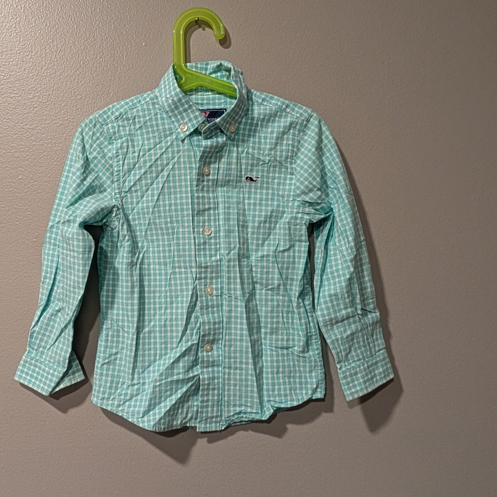 Vineyard Vines Kids Aqua Checkered Button Down Shirt